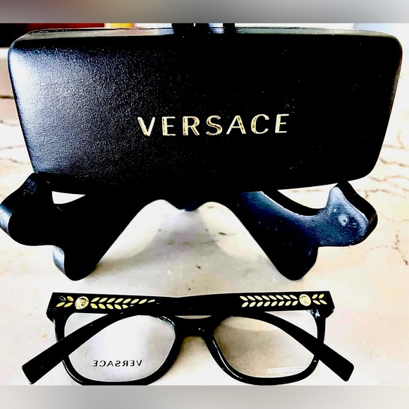 New Versace Glasses & Case Black frame/Gold logo - Picture 1 of 16